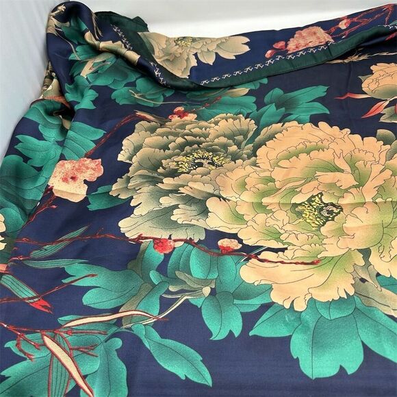 Floral Faux Silk Polyester Scarf Multicolor Floral Spring Shawl Wrap Scarf - Picture 9 of 16